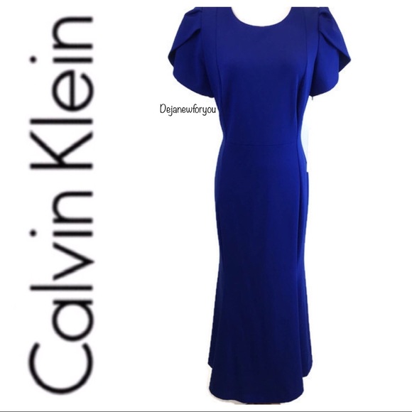 Calvin Klein Dresses & Skirts - Calvin Klein Blue Tulip Sleeve Midi Dress